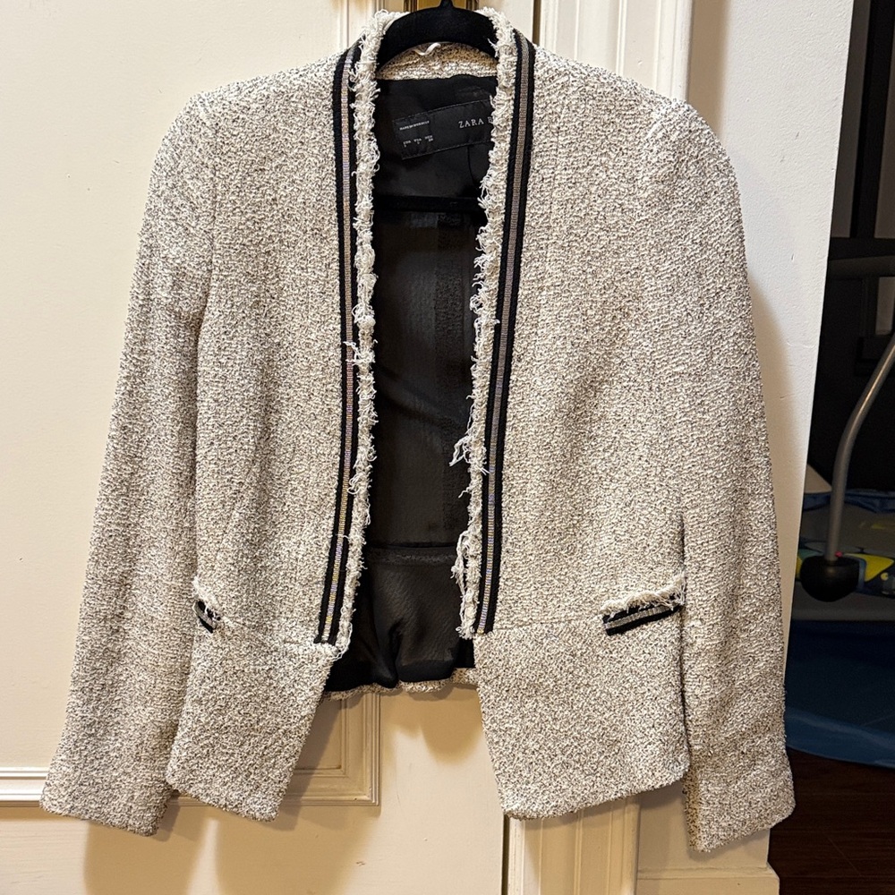 Zara Women's Cream Textured Blazer